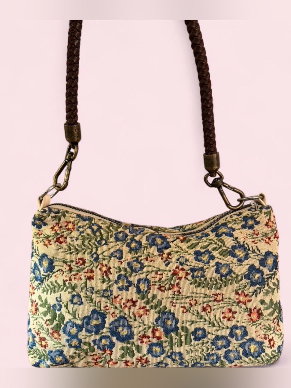 Floral Tapestry Shoulder Bag w/Leather Braided Strap from The Sak & Bonus Pouch